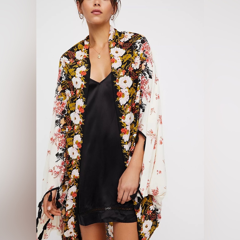 Free people wrapped in blooms shawl kimono